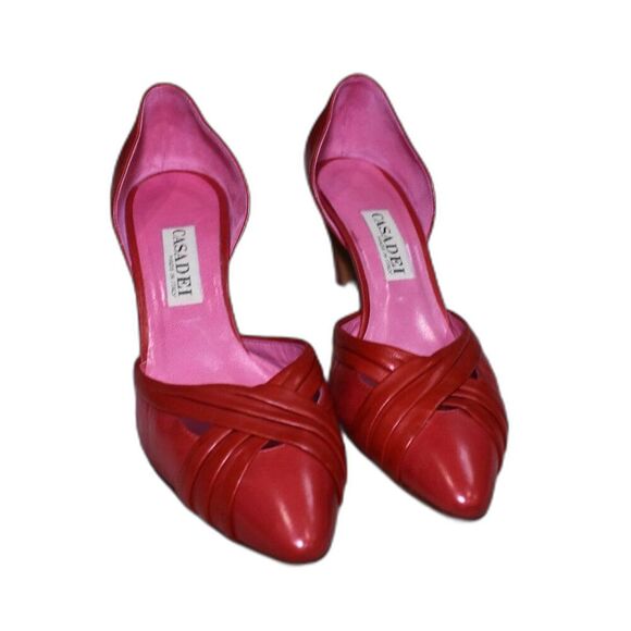 Casadei Red Patent Leather Kitten Heels Pointed Toe Vintage Designer 8.5/7 - Picture 1 of 14
